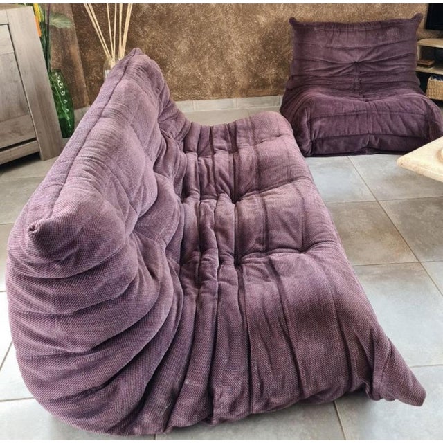 "Togo" 3-Seater Sofa and Chaise Lounge Set by Michel Ducaroy for Ligne Roset Vintage 1980s set comprising a 3-seater sofa...