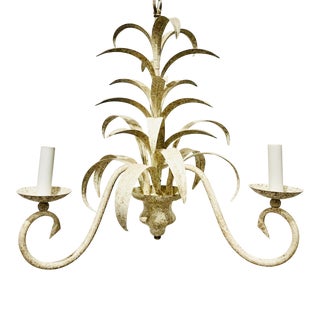 Vintage Coastal Regency Contemporary Modern Tole Palm Leaf Pendant Chandelier For Sale