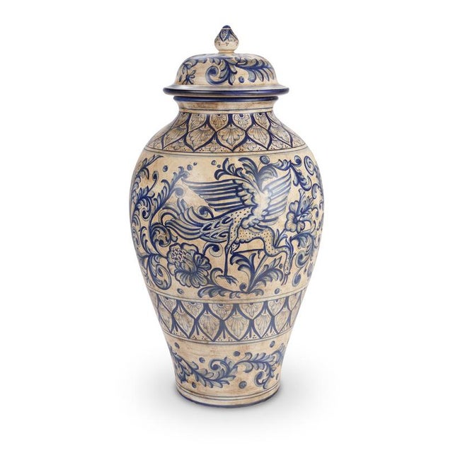 Antique Blue Peacock Heritage Vase by deBlona Dimensions: D 34 x H 63 cm. Materials: Ceramic. Colors: Deruta Blue. The...