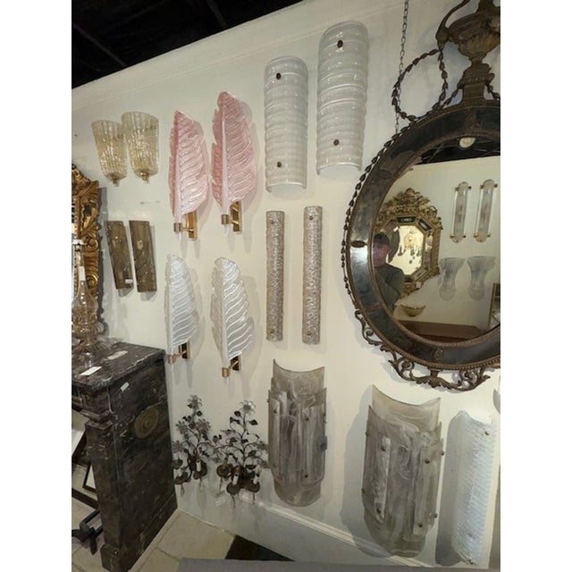 Modern Pair of Textured Murano Glass Tube Sconces For Sale - Image 3 of 5