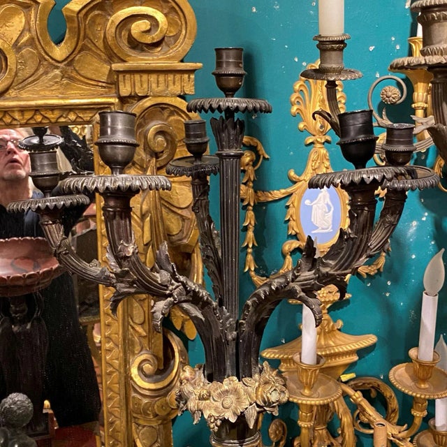 Antique Patinated Neoclassical Figural Candelabra After Claude Michel, aka Clodion- a Pair For Sale - Image 4 of 12