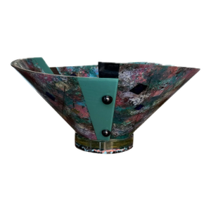 Late 20th Century Fused Glass Postmodern Centerpiece Bowl Made and Signed by Famous Glass Artist Roger Thomas