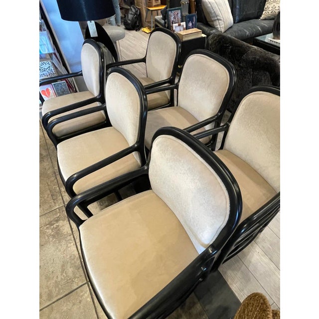 Ebonized Dining Chairs in Champagne Mohair - Set of 4 For Sale - Image 10 of 13