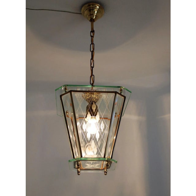 Gold Vintage Italian Lantern in Crystal Cut Glass and Brass, 1950s For Sale - Image 8 of 18