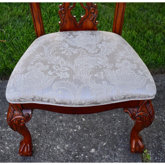 Vtg. Set of Four Heavily Carved Chippendale Style Cherry Side Dining Chairs For Sale - Image 15 of 16