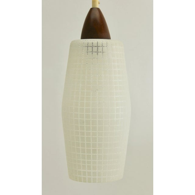 Wood Mid-Century Teak With Frosted Optical Shade Pendant Light For Sale - Image 7 of 10