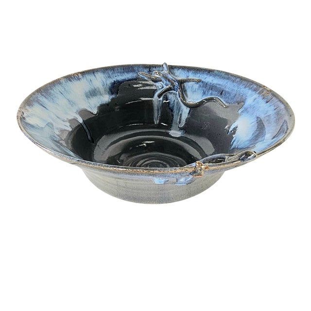 Rustic Southwestern Studio Art Pottery Bowl With Sculptural Lizard Relief 12.25" For Sale - Image 3 of 14