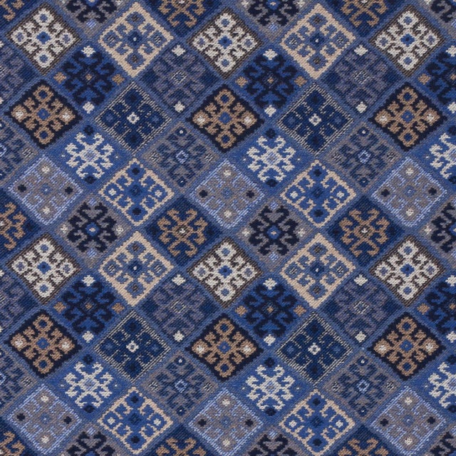 SAMPLE - Schumacher Kilim Weave Fabric In Blue For Sale