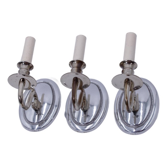 1980s Virginia Metalcrafters Set of 3 Silverplate Bronze Sconces For Sale