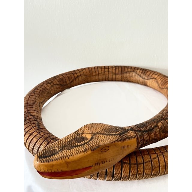 Vintage Articulated Wooden Hand Painted Snake Sculpture, South America, 1980s For Sale - Image 3 of 11
