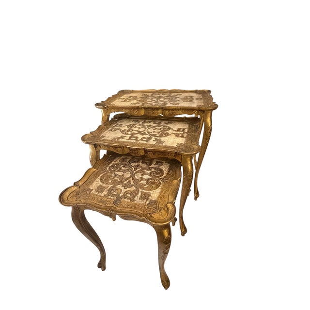 Gold 1960s Vintage Italian Florentine Nesting Tables. Set of 3 For Sale - Image 8 of 12
