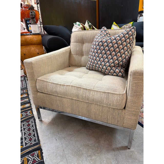 Florence Knoll Original Vintage Tufted and Chromed Steel Arm Chairs With Original Label a Pair For Sale - Image 11 of 12