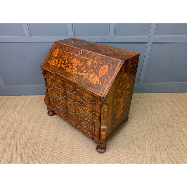 Antique Dutch Marquetry Walnut Bureau, 1760 For Sale - Image 4 of 14
