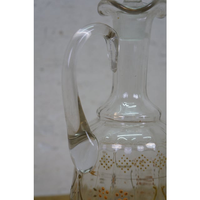 Antique Victorian Bohemian Enameled Decanter & 6 Cordial Goblet Glasses 12" For Sale - Image 13 of 18