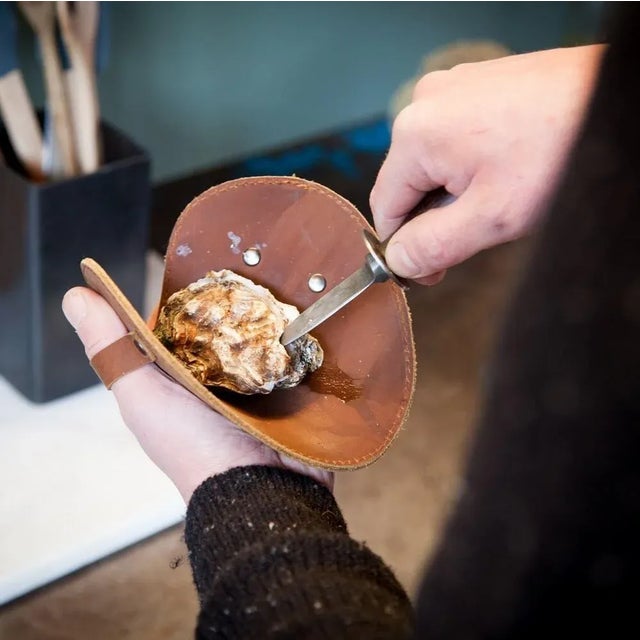 Modern Oyster Knife With Leather Glove For Sale - Image 3 of 6