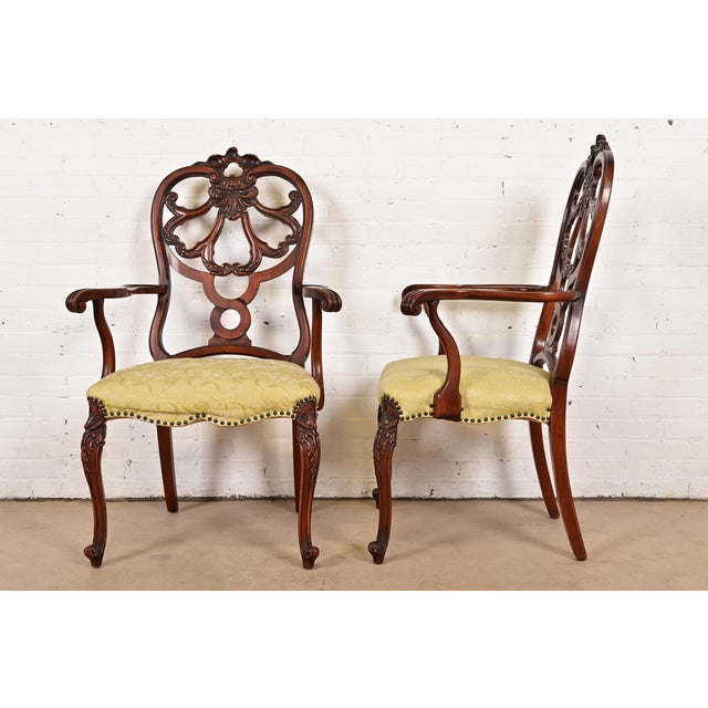 Romweber Antique French Provincial Louis XV Carved Walnut Armchairs, Pair For Sale - Image 9 of 12