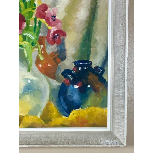 Textile Still Life With "Flowers" Oil Painting by Lee, 1960s For Sale - Image 7 of 12