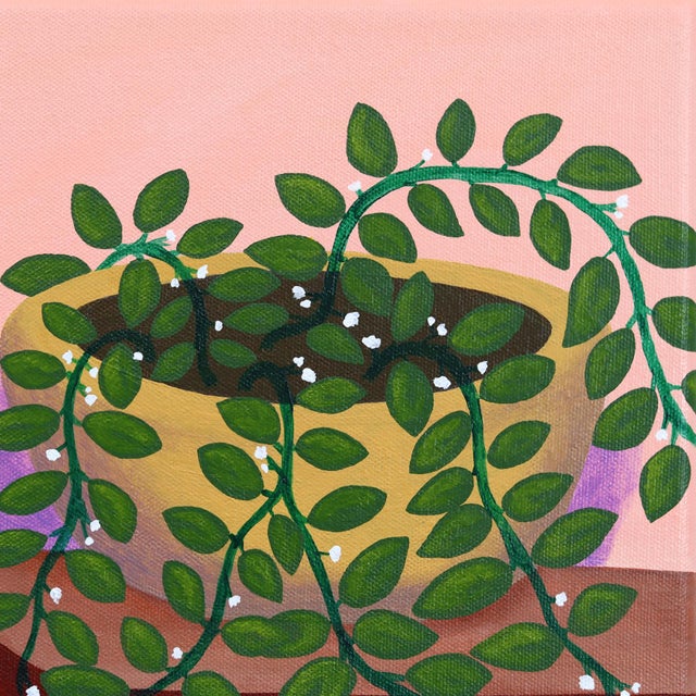 2020s Peek-a-Boo - Original Surrealist Acrylic Painting of White Cat and Houseplants by Amy Tai For Sale - Image 5 of 9