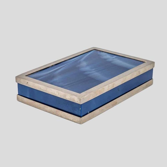 Blue Acrylic Glass Box with Stainless Steel Accents, 1980s For Sale - Image 3 of 7
