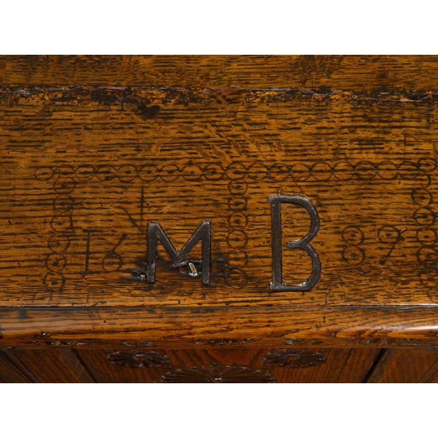 Late 17th Century English Oak Wedding Coffer with Monogram and Carved Rosettes For Sale - Image 12 of 12