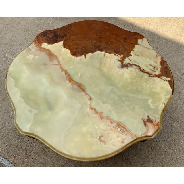 Mid 20th Century Mid Century Onyx Top Coffee Table With Gold Metal Dolphin Base For Sale - Image 5 of 12