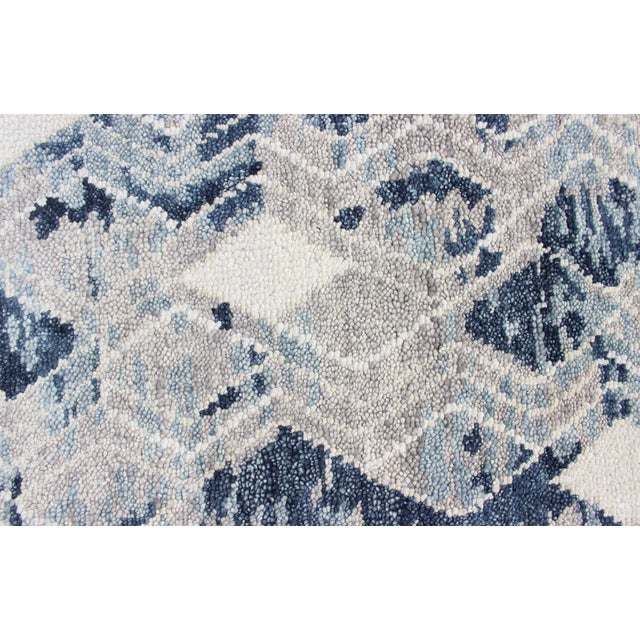 Oversized Modern Diamond Designed Indian Area Rug in Blue, Gray, and White 12'1 X 14'11 For Sale - Image 10 of 14