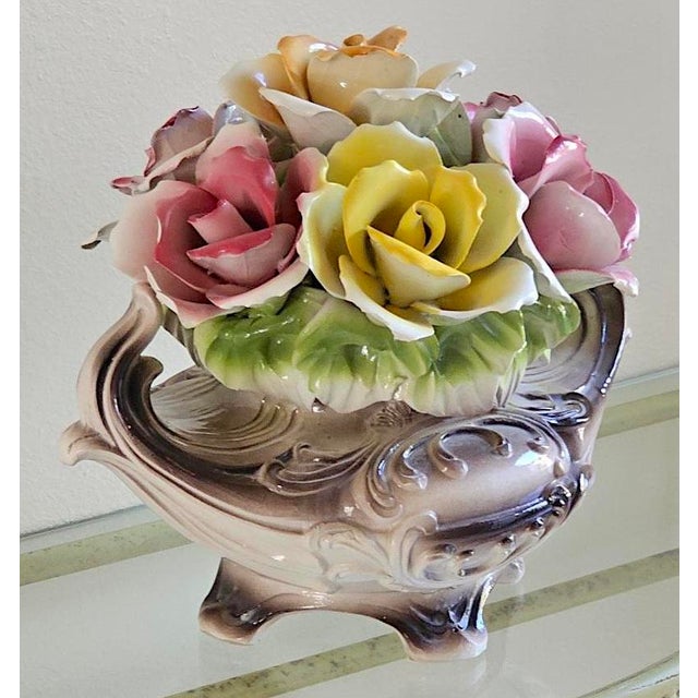 1950s Vintage Italian Capodimonte Porcelain Rose Centerpiece Basket For Sale - Image 5 of 18