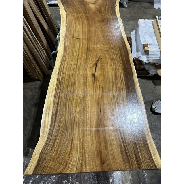 Live Edge Single-Slab Monkeypod Dining Table, 9 Ft, Rustic With Natural Edge Voids For Sale - Image 4 of 5