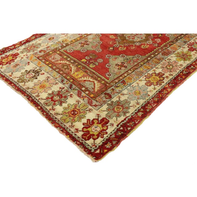 vintage Turkish Oushak rug with Modern Rustic Tribal style. With vibrant colors and rustic sensibility, this hand knotted...