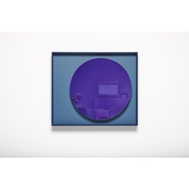 Unique custom blue glass lacquered wood frame mirror moon by reda amalou design dimensions: 70 x 5 x h 60 cm materials:...