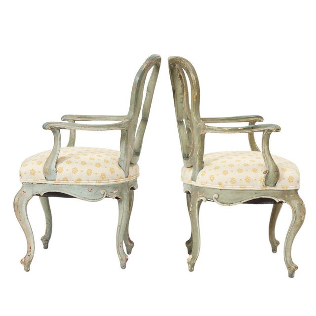 Late 19th Century Pair of 19th C. Painted Louis XV Armchairs With Openwork Scroll Backs For Sale - Image 5 of 5