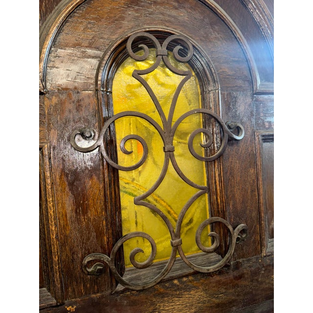 Original 1920s Spanish Revival Style Arched Entry Door With Original Hardware and Arched Speakeasy For Sale - Image 4 of 12