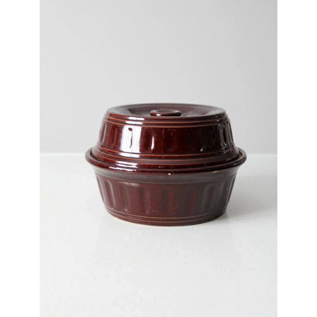 Vintage Brown Stoneware Covered Dish For Sale - Image 4 of 13