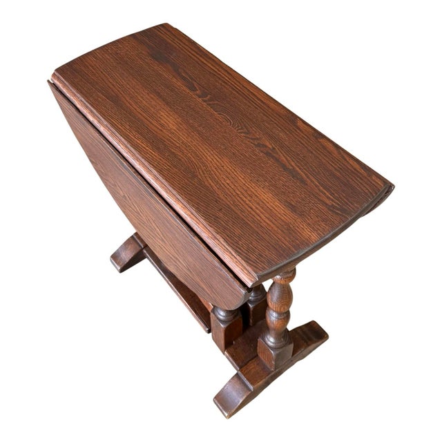 Brown 1930s William and Mary Style Drop Leaf Chair-Side Table in Distressed Oak For Sale - Image 8 of 12