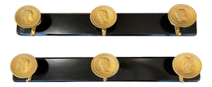 Ebonized Wood Coat Rack with Brass Medallions, 1950s
