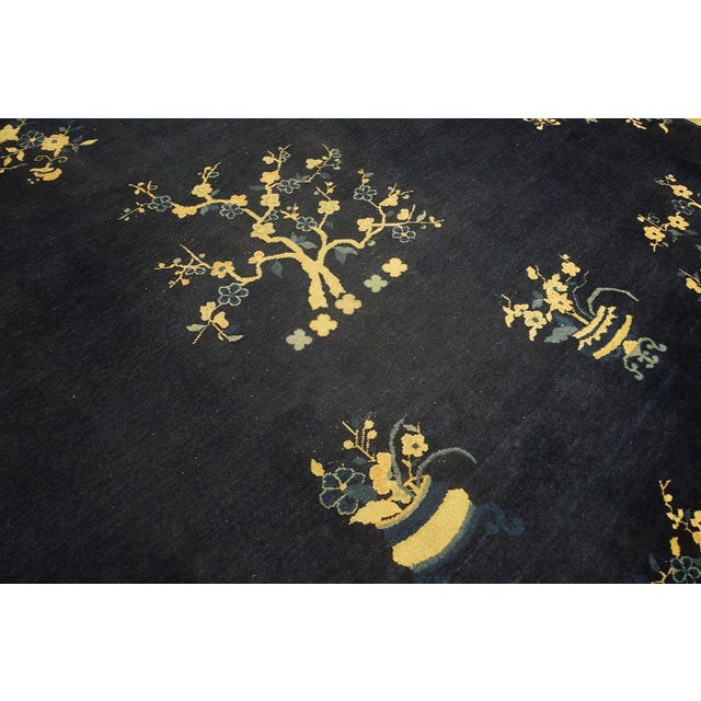 1920s Blue Navy Foliate Antique Chinese Peking Rug 12' 0'' X 17' 4'' Hand Knotted Wool Carpet For Sale - Image 4 of 5