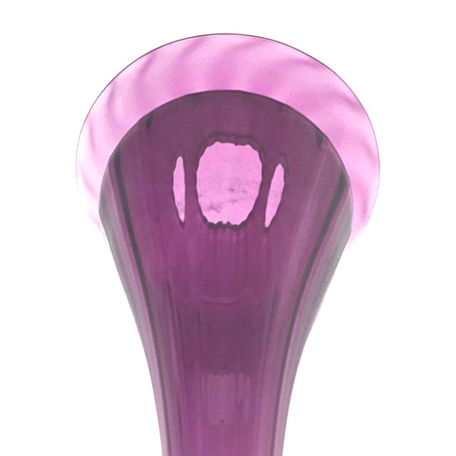 Purple Young & Constantin Signed Ruby Glass Trumpet Bud Vase Ribbed Studio Art 13" For Sale - Image 8 of 10