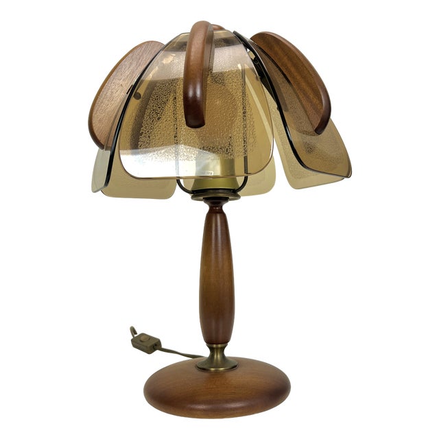 Teak and Amber Glass Table Lamp from Hustadt Leuchten, 1960s For Sale