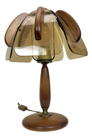 Teak and Amber Glass Table Lamp from Hustadt Leuchten, 1960s
