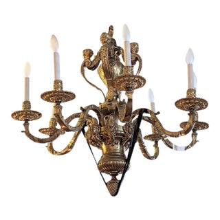 Late 19th Century Antique European Figural 8 Light Mazarin Style Solid Gilded Bronze Chandelier For Sale