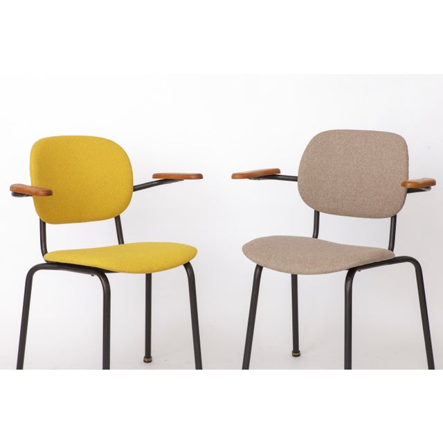 Vintage German Armchairs in Metal Frame with Wood Arms, 1950s, Set of 4 For Sale - Image 6 of 10