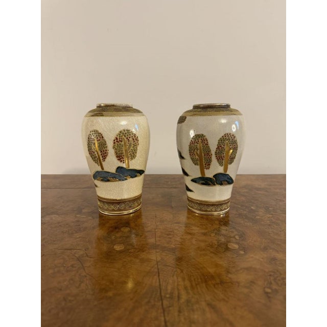 Antique Japanese Satsuma Vases, 1920, Set of 2 For Sale - Image 3 of 4