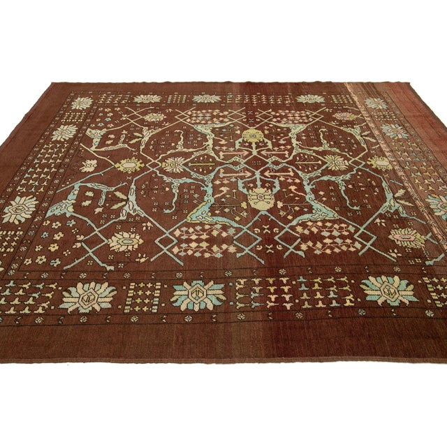 2010s 8 X 9 Modern Floral Designed Revival Wool Rug in Brown For Sale - Image 5 of 11