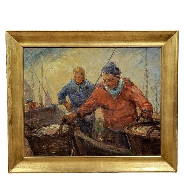 1930s Pierre Verbeke, The Return from Fishing, 1930, Oil on Canvas For Sale - Image 5 of 5