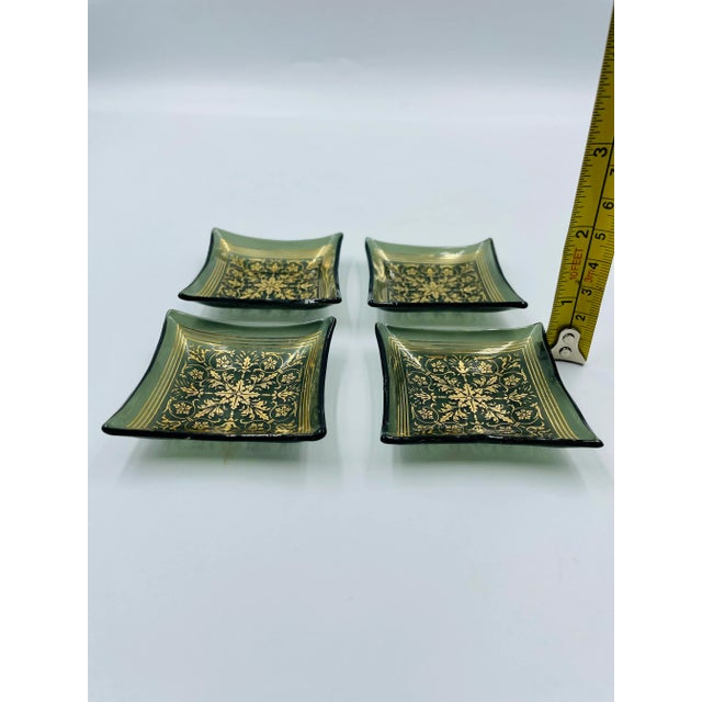 Vintage “Card Mates” Smoke Glass & Gold Leaf Petite Trays in Original Box- Set of 4 For Sale - Image 11 of 12