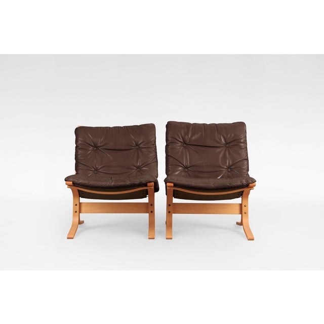 Vintage Siesta Chairs in Brown Leather by Ingmar Relling for Westnofa, 1970s, Set of 2 For Sale - Image 3 of 5