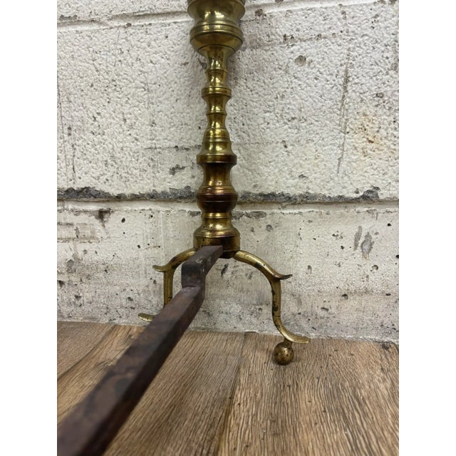 Brass Vintage Queen Anne Style Brass and Iron Andirons With Ball Feet For Sale - Image 8 of 10