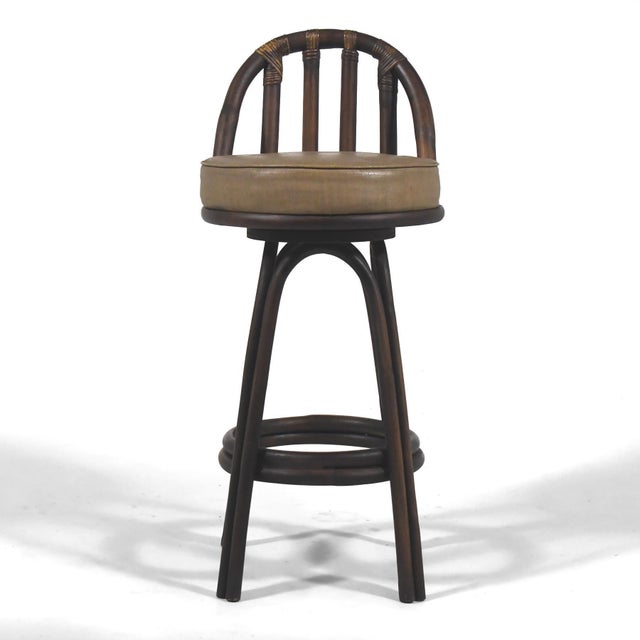 Rattan Organic Modern Swivel Bar Stools (Set of 4) For Sale In Chicago - Image 6 of 12