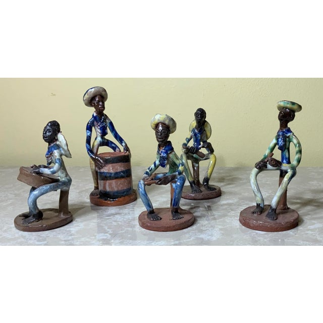 Blue Late 20th Century Caribbean Musical Group Ceramic Figurines - Set of 5, Made in Antigua For Sale - Image 8 of 12