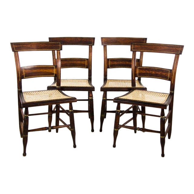 Late 19th Century American Cafe Style Walnut And Caned Dining Chairs Set Of 4